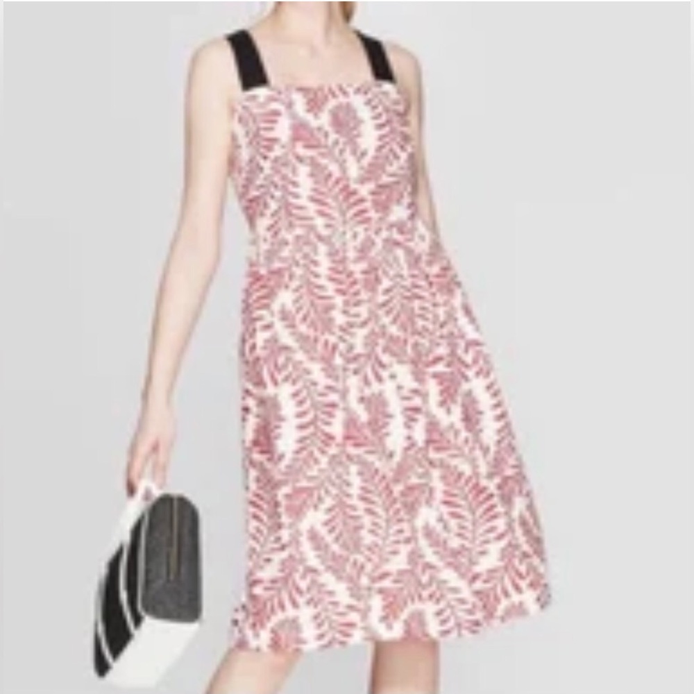 Who What Wear Leaf Print Linen Blend Shift Dress Womens Size M Coastal Garden